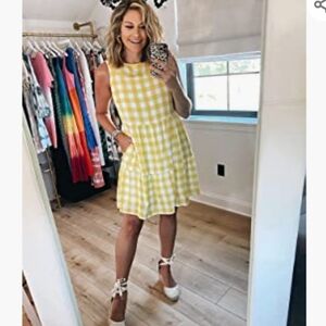 PrettyGarden Yellow and White Gingham Tiered Skirt Shift Dress Size XXL